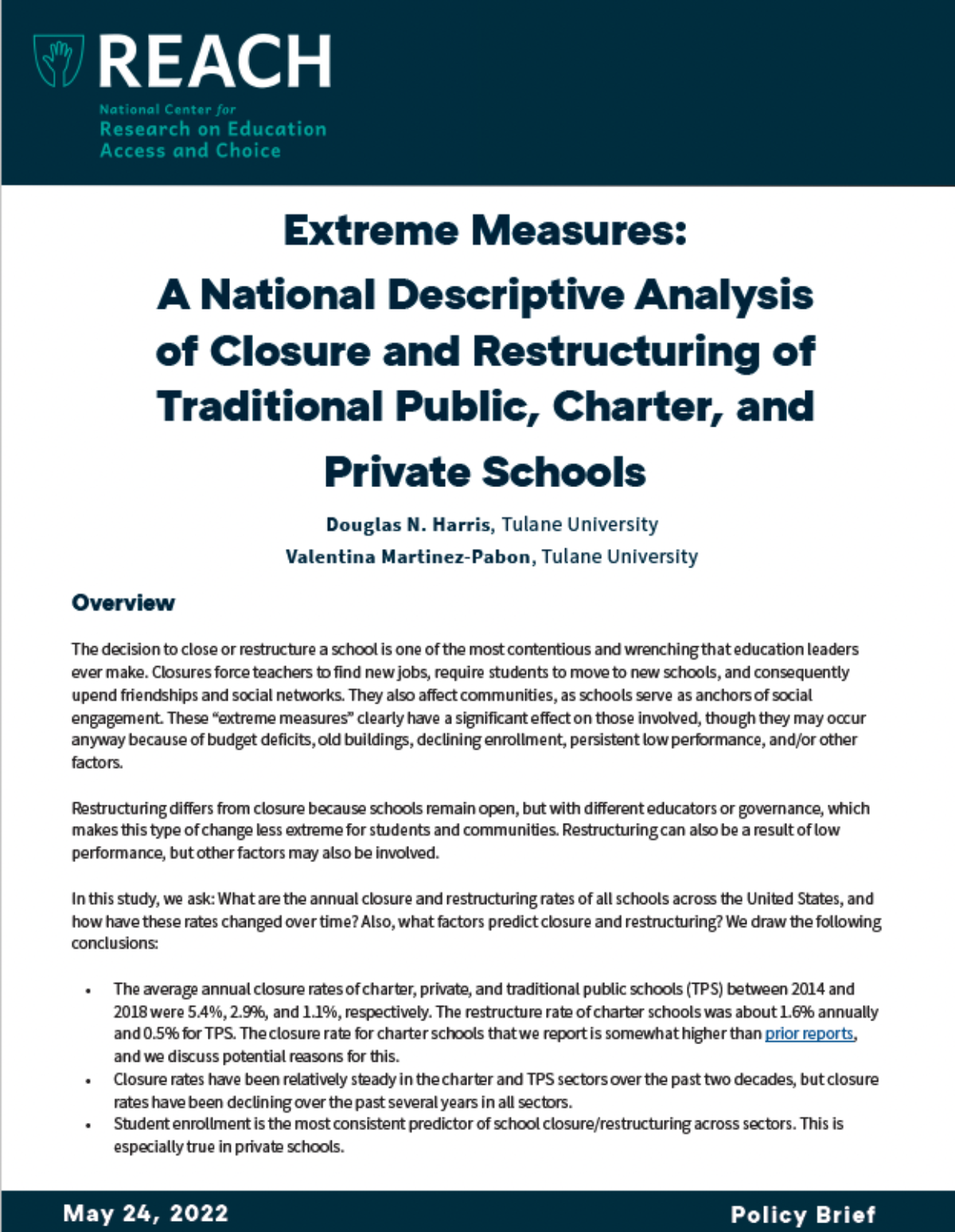 COVER REACH National Closure Restructuring 2022 05 24
